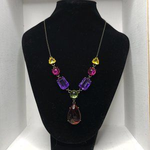 NRT Signed Statement Necklace, Rainbow, Large Faux Gemstones, Unique, 16.5"